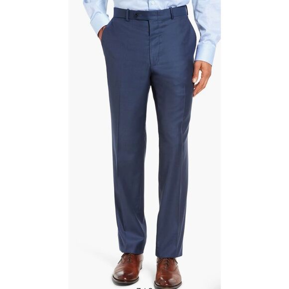 Peter Millar NWT Flynn Classic Fit Wool Suit Pants in Solid Blue Size 54L48W